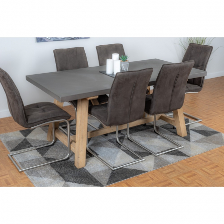Heath Large Dining Table Set With Six Charcoal Chairs